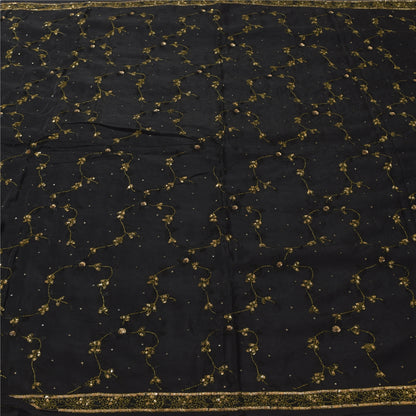 Sanskriti Vintage Black Sarees Pure Silk Hand Beaded Premium Sari Craft Fabric