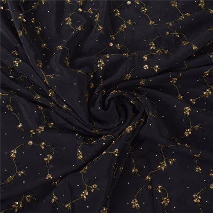 Sanskriti Vintage Black Sarees Pure Silk Hand Beaded Premium Sari Craft Fabric