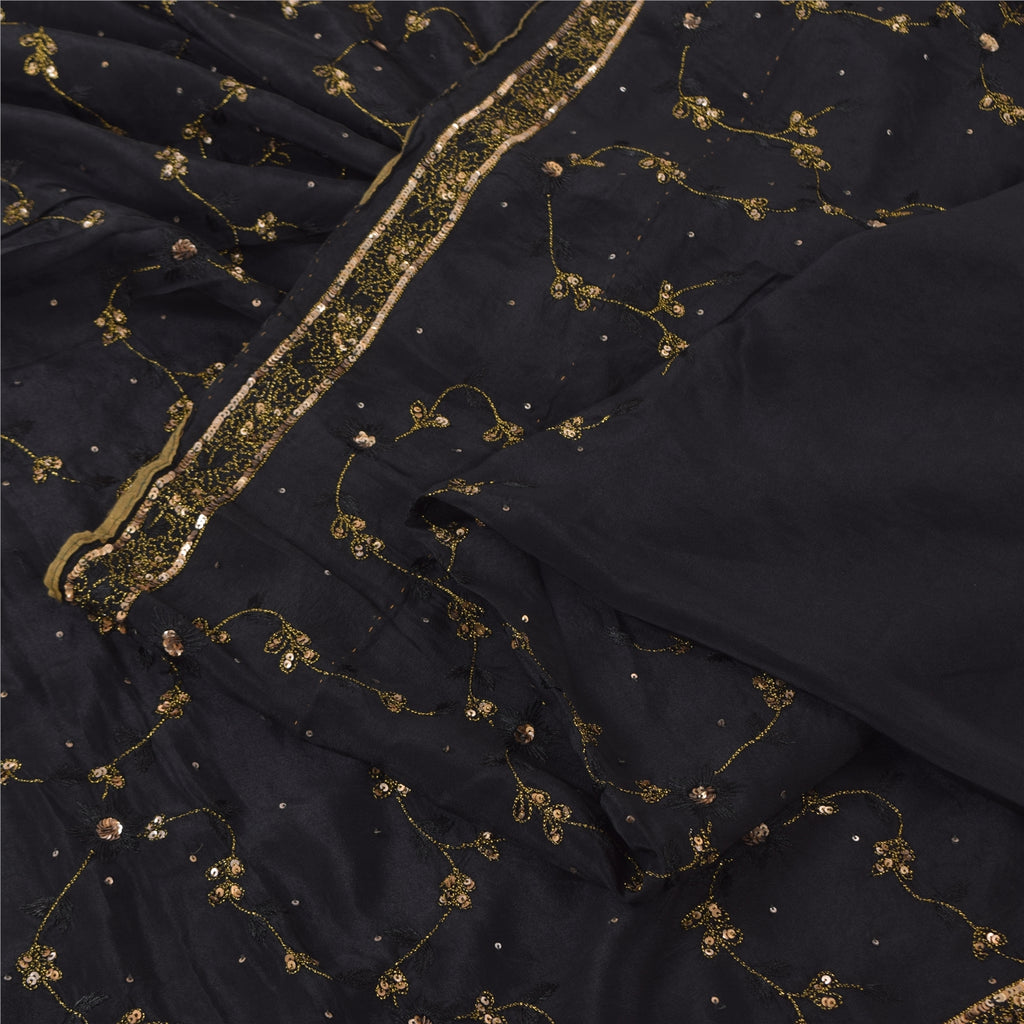 Sanskriti Vintage Black Sarees Pure Silk Hand Beaded Premium Sari Craft Fabric