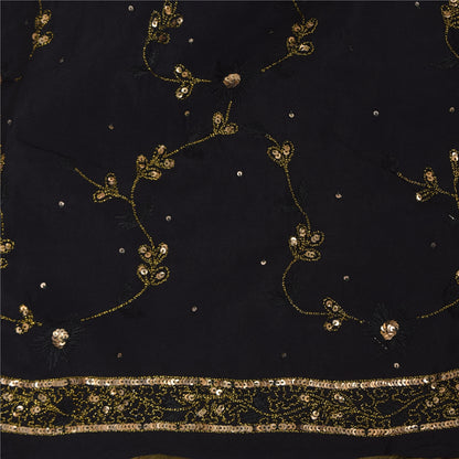 Sanskriti Vintage Black Sarees Pure Silk Hand Beaded Premium Sari Craft Fabric