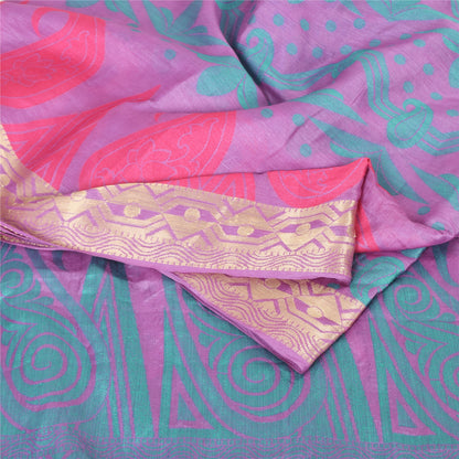 Sanskriti Vintage Indian Pink Sarees Pure Silk Printed Premium Sari Craft Fabric