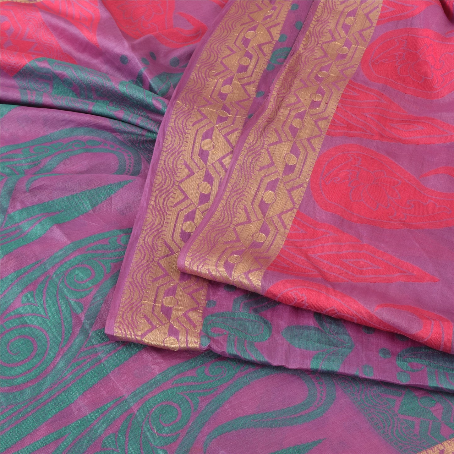 Sanskriti Vintage Indian Pink Sarees Pure Silk Printed Premium Sari Craft Fabric