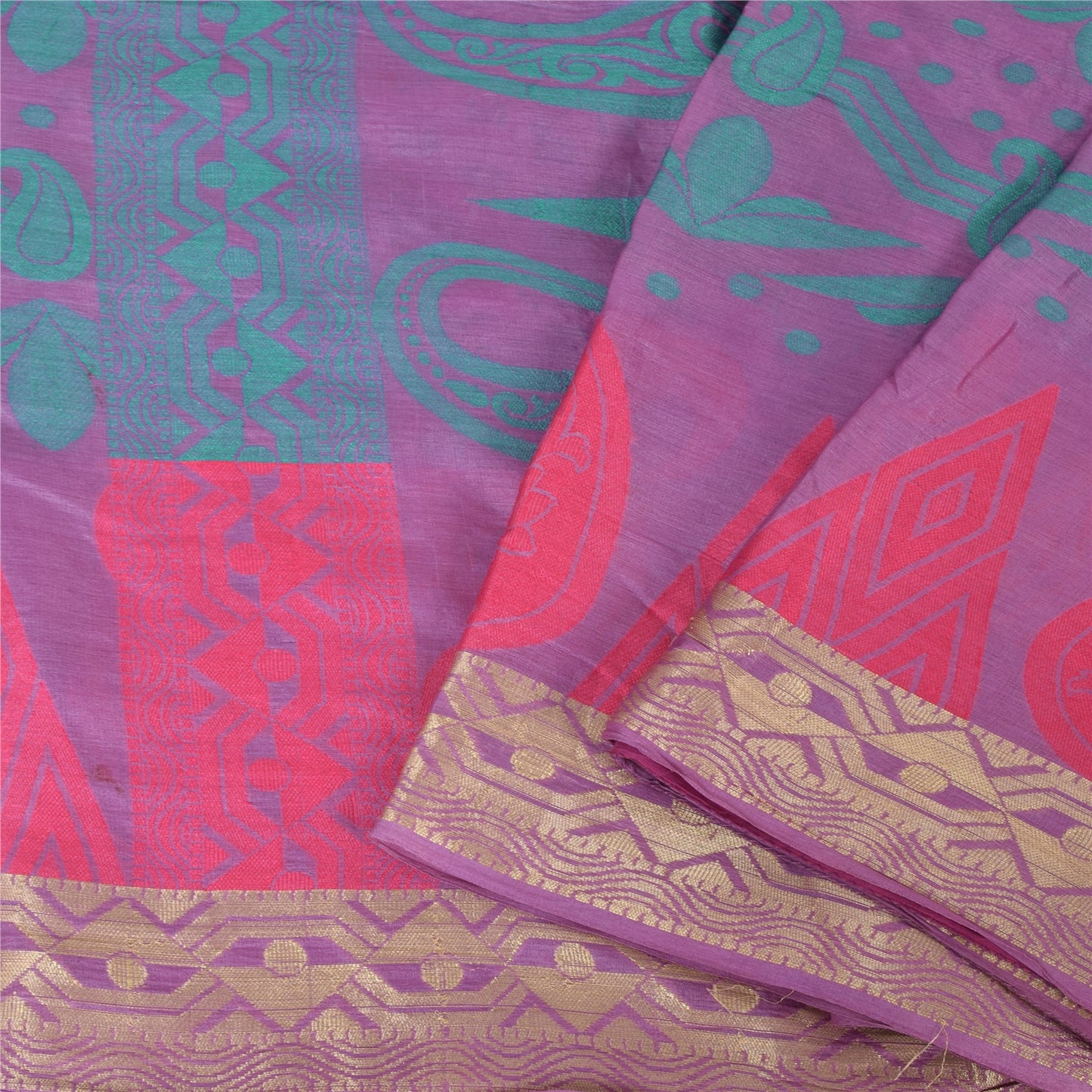 Sanskriti Vintage Indian Pink Sarees Pure Silk Printed Premium Sari Craft Fabric