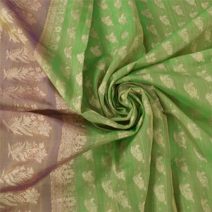 Sanskriti Vintage Green/Brown Sarees Pure Silk Woven Premium Sari Craft Fabric