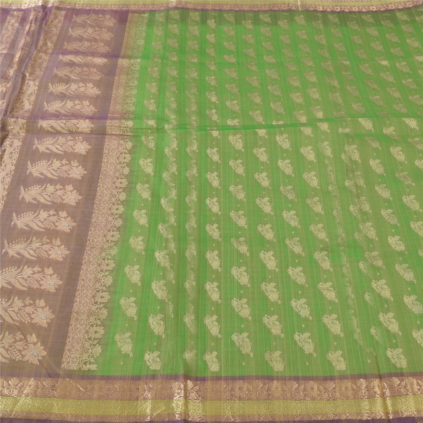 Sanskriti Vintage Green/Brown Sarees Pure Silk Woven Premium Sari Craft Fabric