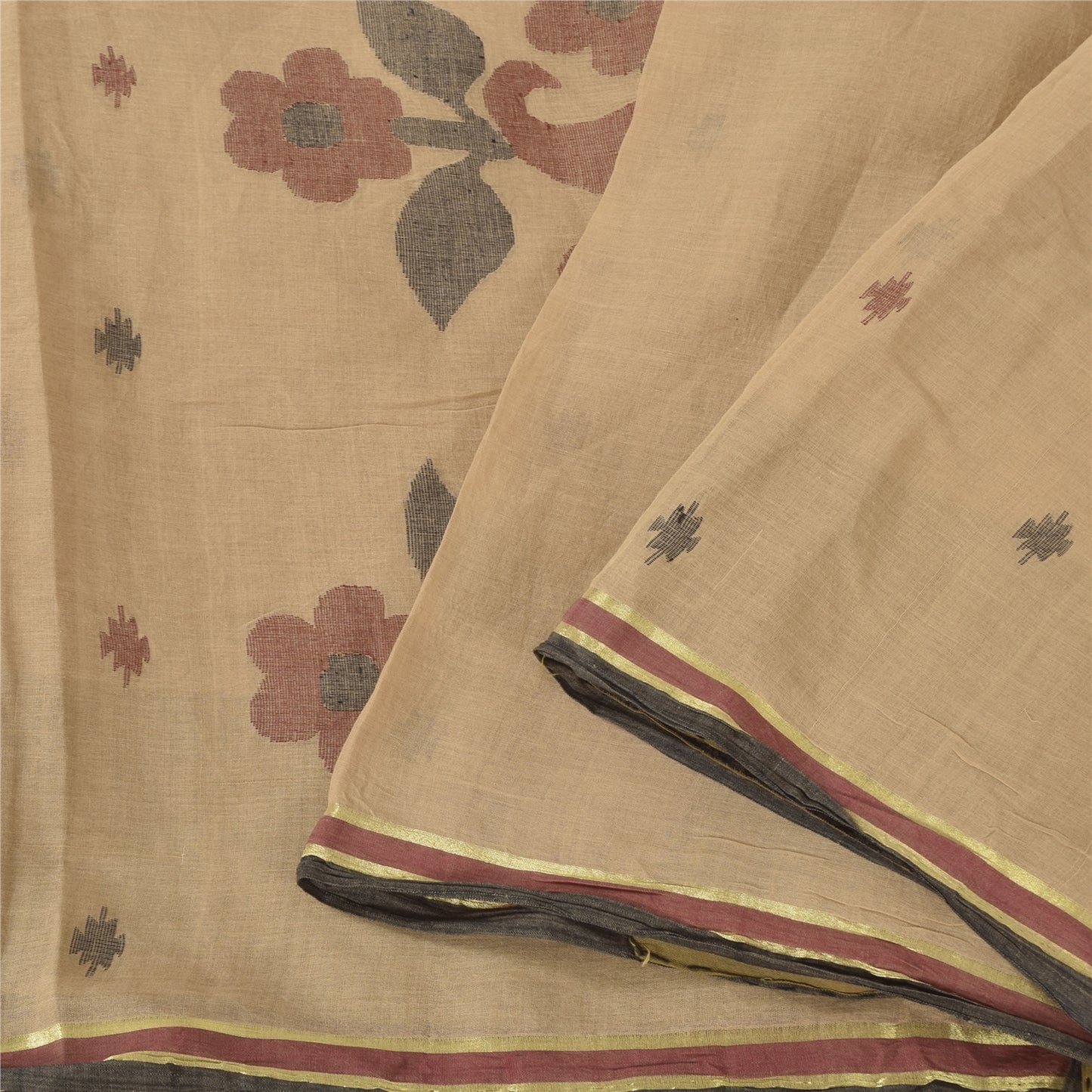 Sanskriti Vintage Indian Beige Sarees Pure Cotton Woven Sari Ethnic Craft Fabric