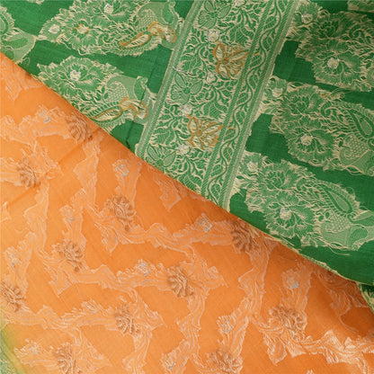 Sanskriti Vintage Green/Orange Sarees Pure Silk Woven Premium Sari Craft Fabric