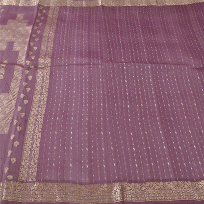 Sanskriti Vintage Sarees Purple Hand Woven 100% Pure Silk Sari 5+yd Craft Fabric