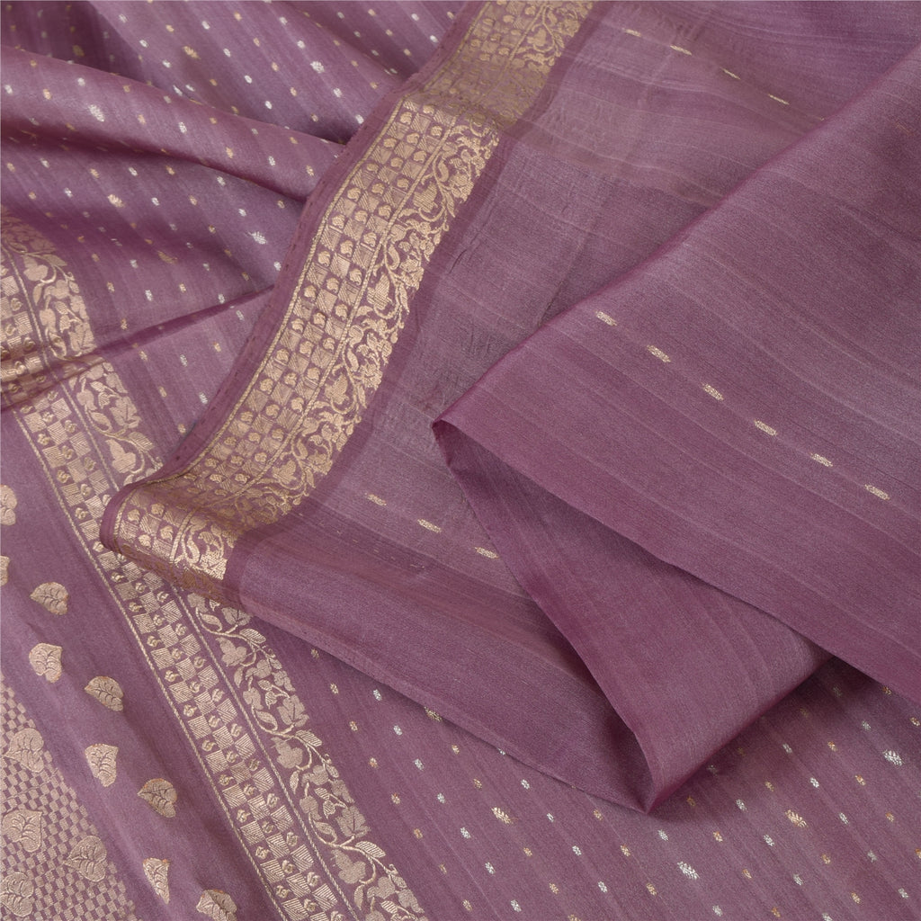 Sanskriti Vintage Sarees Purple Hand Woven 100% Pure Silk Sari 5+yd Craft Fabric