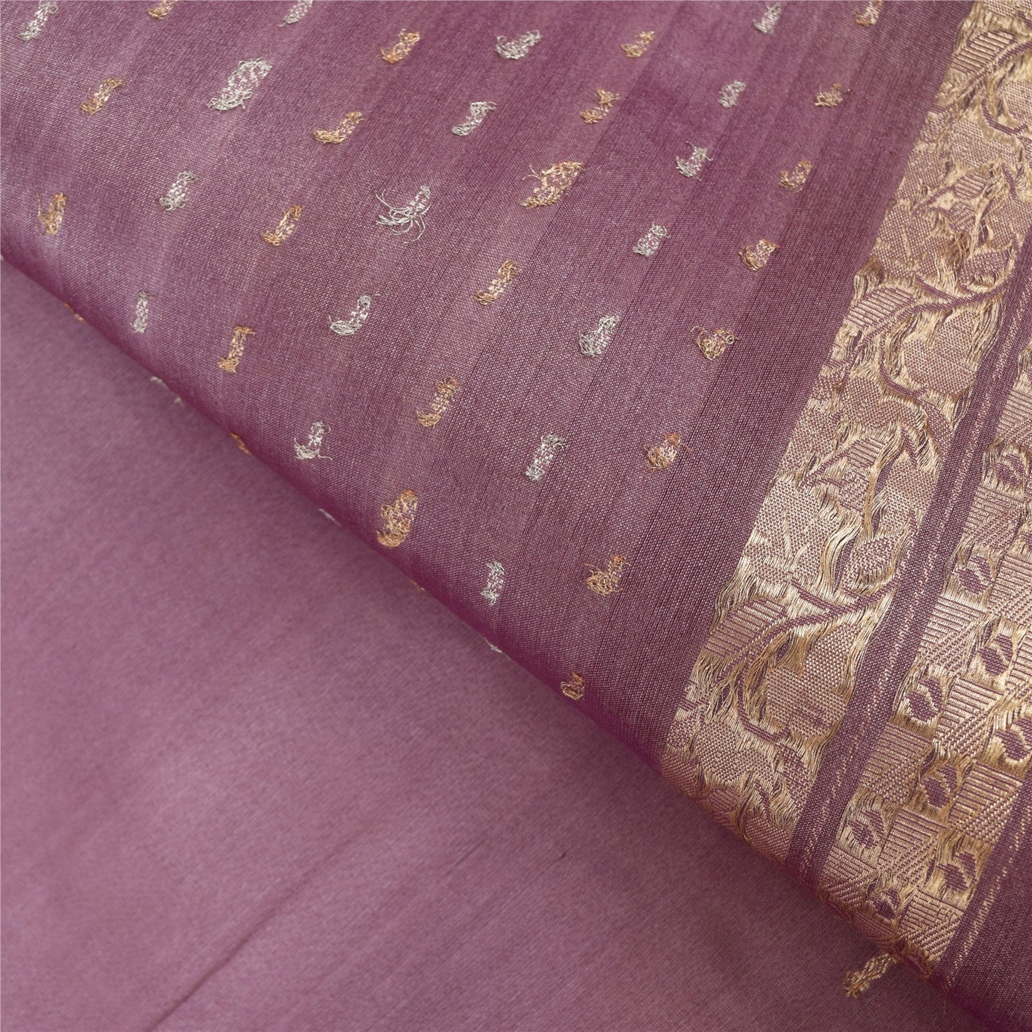 Sanskriti Vintage Sarees Purple Hand Woven 100% Pure Silk Sari 5+yd Craft Fabric