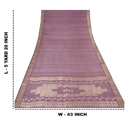 Sanskriti Vintage Sarees Purple Hand Woven 100% Pure Silk Sari 5+yd Craft Fabric