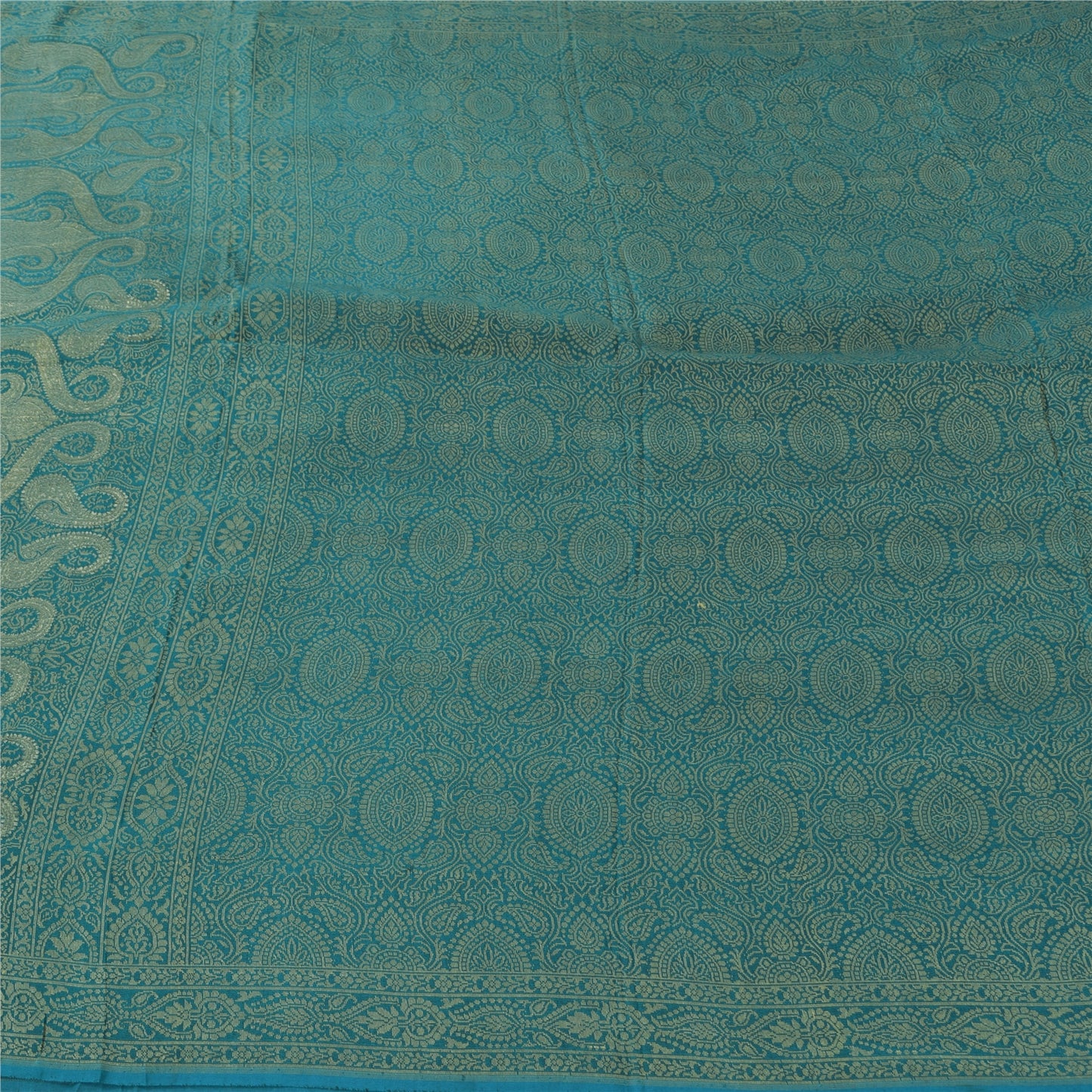 Sanskriti Vintage Sarees Wedding Blue HandWoven Pure Silk Sari 5+yd Craft Fabric