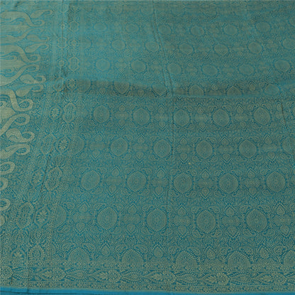 Sanskriti Vintage Sarees Wedding Blue HandWoven Pure Silk Sari 5+yd Craft Fabric