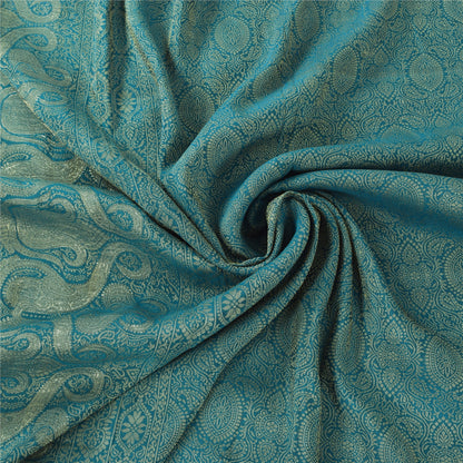 Sanskriti Vintage Sarees Wedding Blue HandWoven Pure Silk Sari 5+yd Craft Fabric