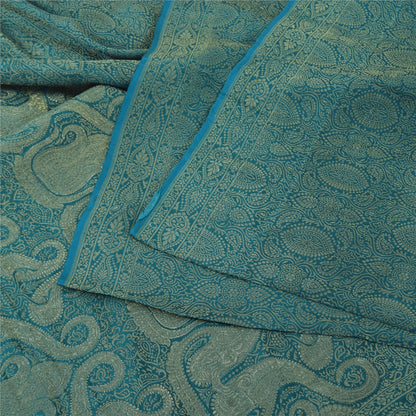 Sanskriti Vintage Sarees Wedding Blue HandWoven Pure Silk Sari 5+yd Craft Fabric