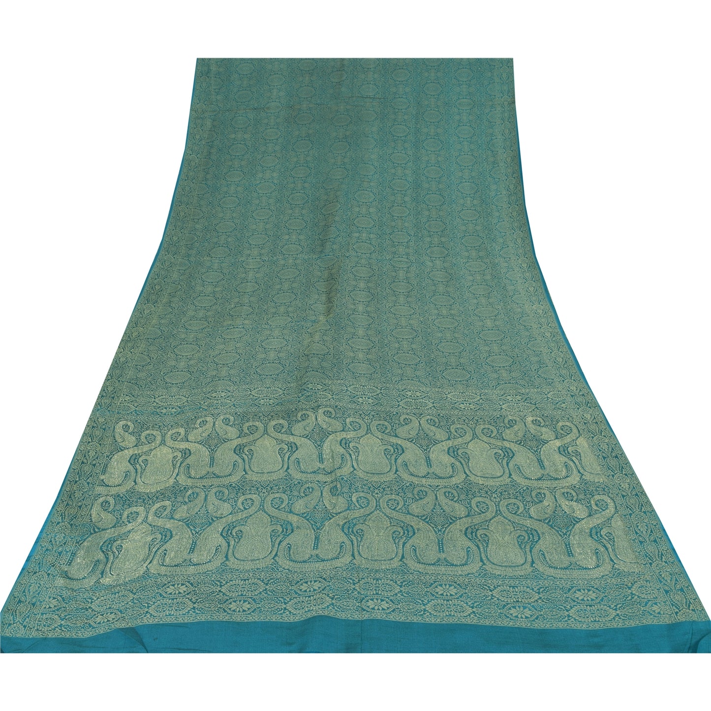 Sanskriti Vintage Sarees Wedding Blue HandWoven Pure Silk Sari 5+yd Craft Fabric