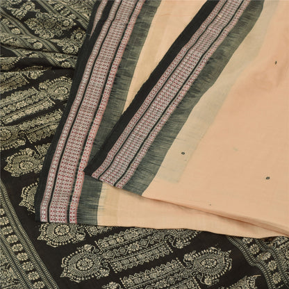 Sanskriti Vintage Black/Cream Sarees Pure Cotton Hand Embroidery Sari 5yd Fabric