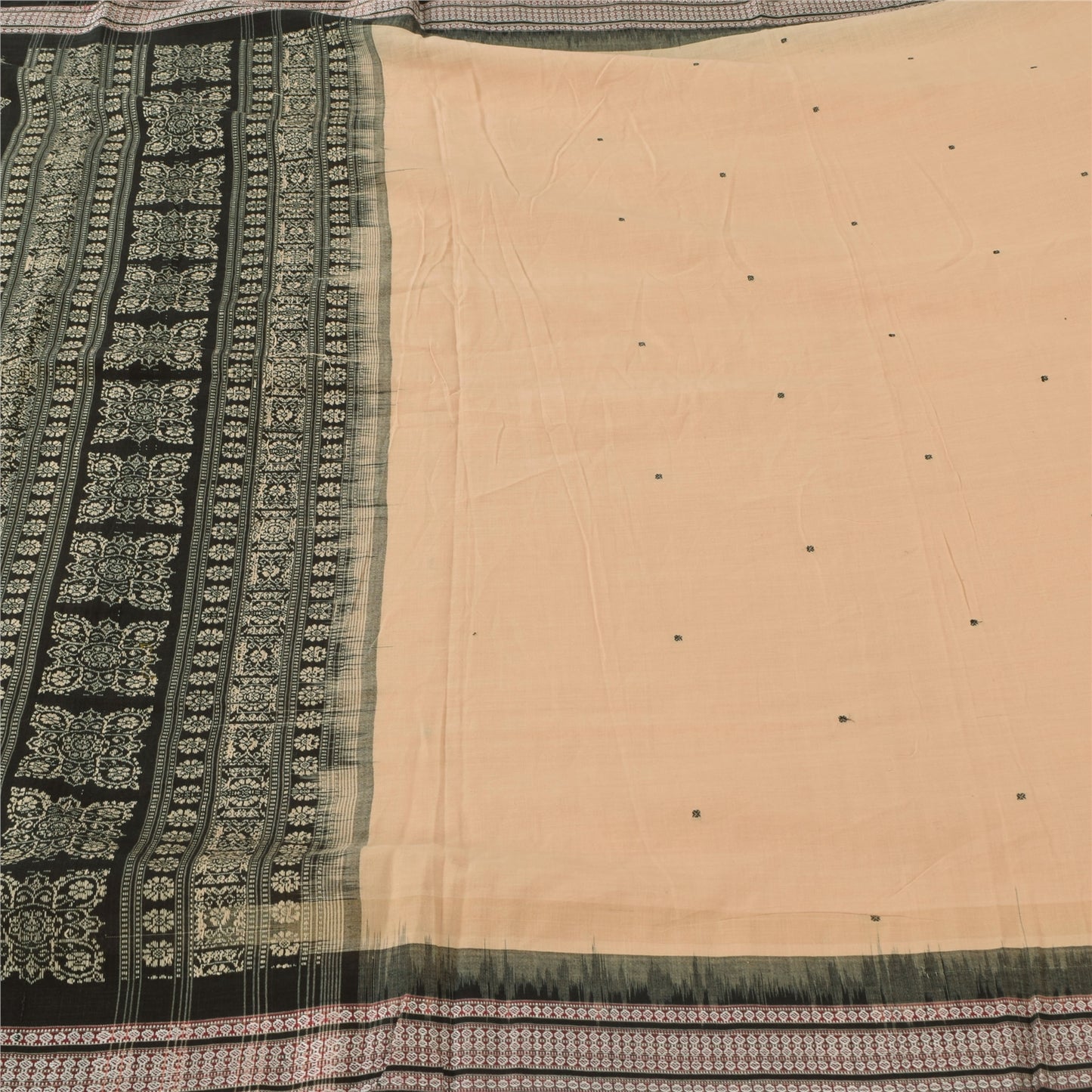 Sanskriti Vintage Black/Cream Sarees Pure Cotton Hand Embroidery Sari 5yd Fabric