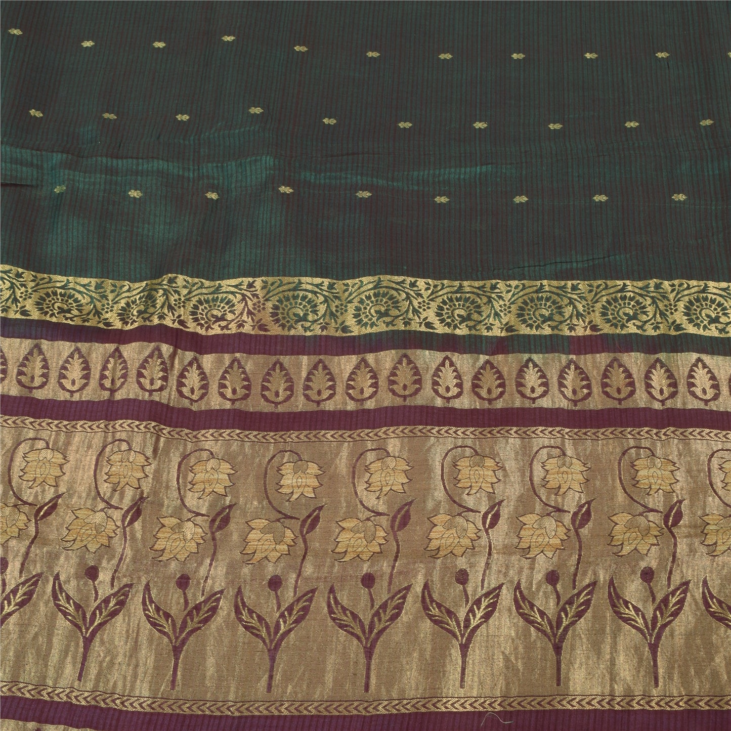 Sanskriti Vintage Dark Green/Purple Sarees Pure Silk Woven Premium Sari Fabric