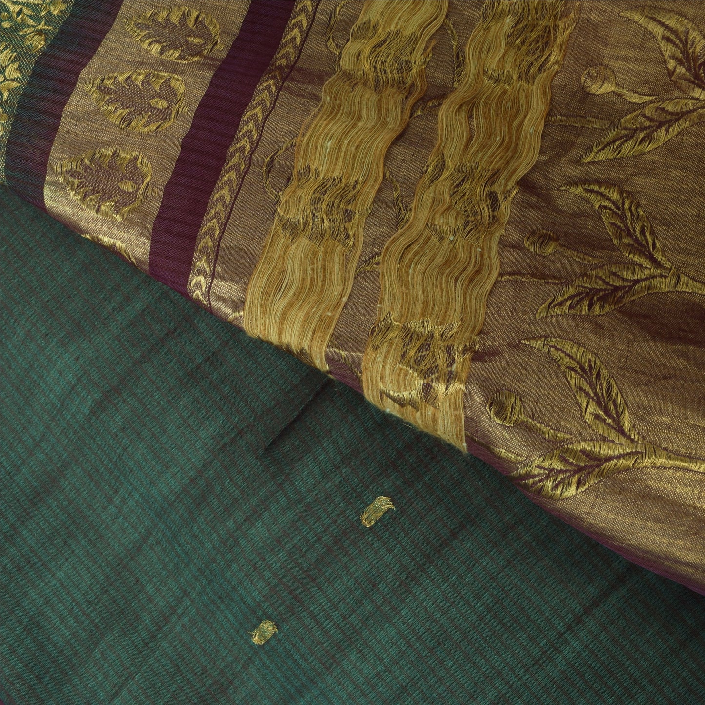 Sanskriti Vintage Dark Green/Purple Sarees Pure Silk Woven Premium Sari Fabric