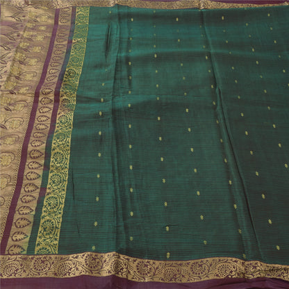 Sanskriti Vintage Dark Green/Purple Sarees Pure Silk Woven Premium Sari Fabric