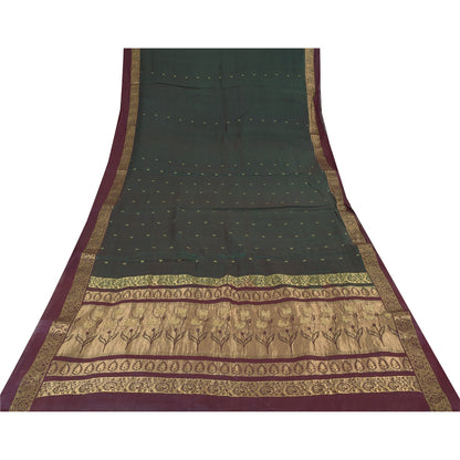 Sanskriti Vintage Dark Green/Purple Sarees Pure Silk Woven Premium Sari Fabric