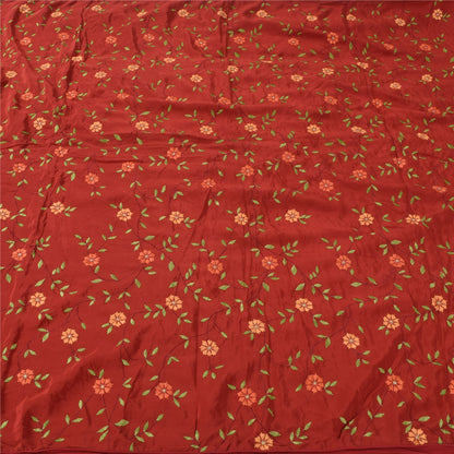 Sanskriti Vintage Red Sarees Pure Silk Embroidered Premium Sari 5yd Craft Fabric