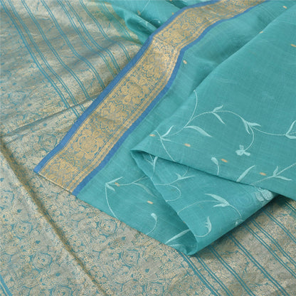 Sanskriti Vintage Blue Sarees Pure Silk Embroidery Ethnic Sari 5+yd Craft Fabric