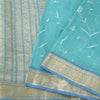 Sanskriti Vintage Blue Sarees Pure Silk Embroidery Ethnic Sari 5+yd Craft Fabric