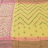 Sanskriti Vintage Yellow/Pink Sarees Pure Cotton Handmade Kantha Sari 5yd Fabric