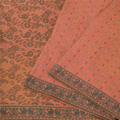 Sanskriti Vintage Indian Brown Sarees Pure Cotton Woven Ethnic Sari Craft Fabric