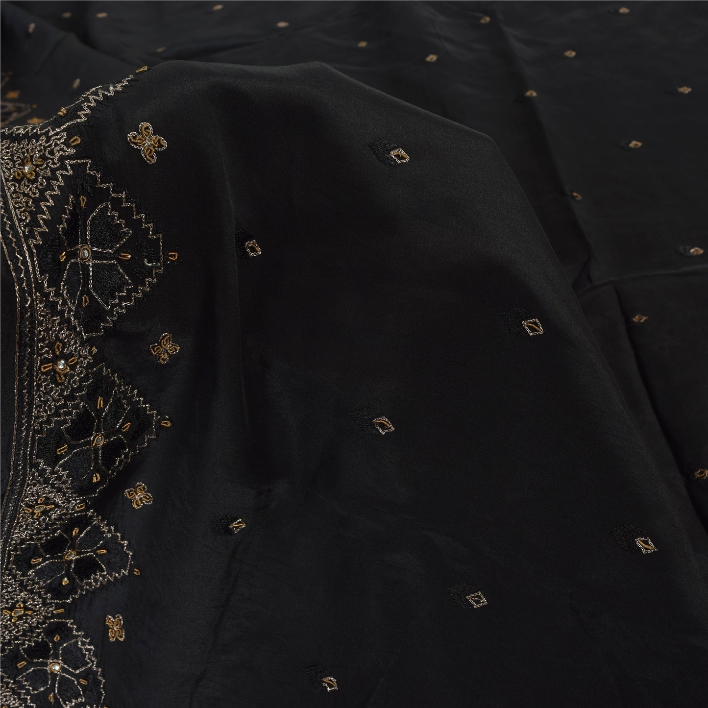 Sanskriti Vintage Black Sarees Pure Silk Hand Beaded Premium Sari Craft Fabric