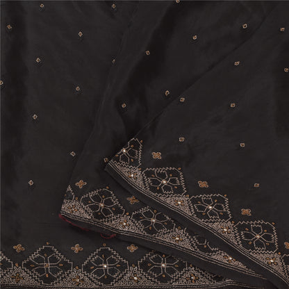 Sanskriti Vintage Black Sarees Pure Silk Hand Beaded Premium Sari Craft Fabric