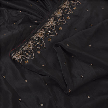 Sanskriti Vintage Black Sarees Pure Silk Hand Beaded Premium Sari Craft Fabric