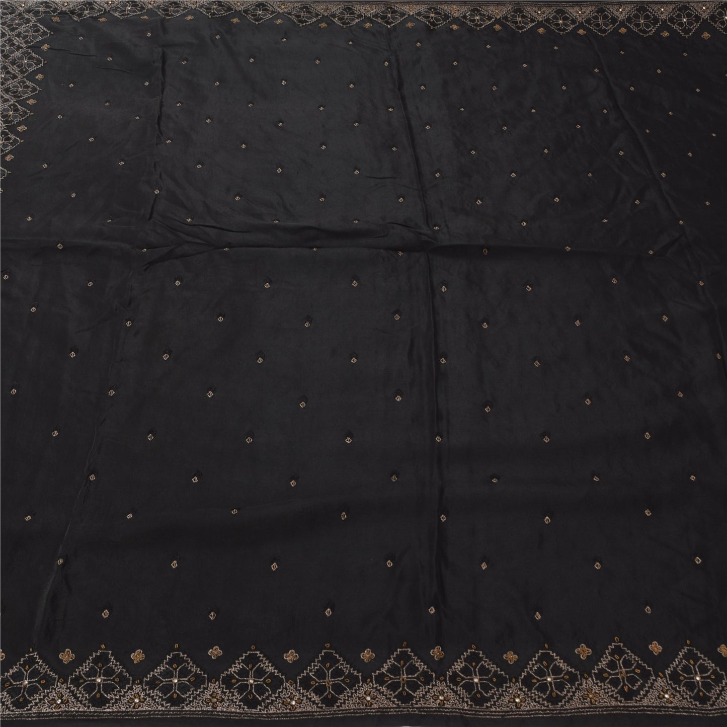 Sanskriti Vintage Black Sarees Pure Silk Hand Beaded Premium Sari Craft Fabric