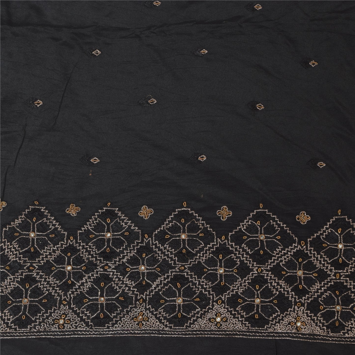 Sanskriti Vintage Black Sarees Pure Silk Hand Beaded Premium Sari Craft Fabric