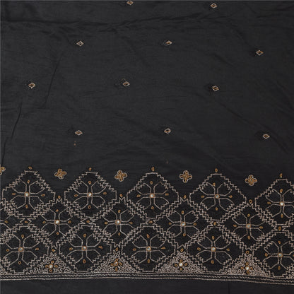 Sanskriti Vintage Black Sarees Pure Silk Hand Beaded Premium Sari Craft Fabric