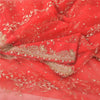 Sanskriti Vintage Red Sarees Net Mesh Hand Beaded Premium Sari 6yd Craft Fabric