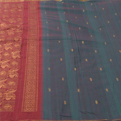 Sanskriti Vintage Green/Red Sarees Pure Cotton Woven Premium Sari Craft Fabric