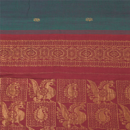 Sanskriti Vintage Green/Red Sarees Pure Cotton Woven Premium Sari Craft Fabric