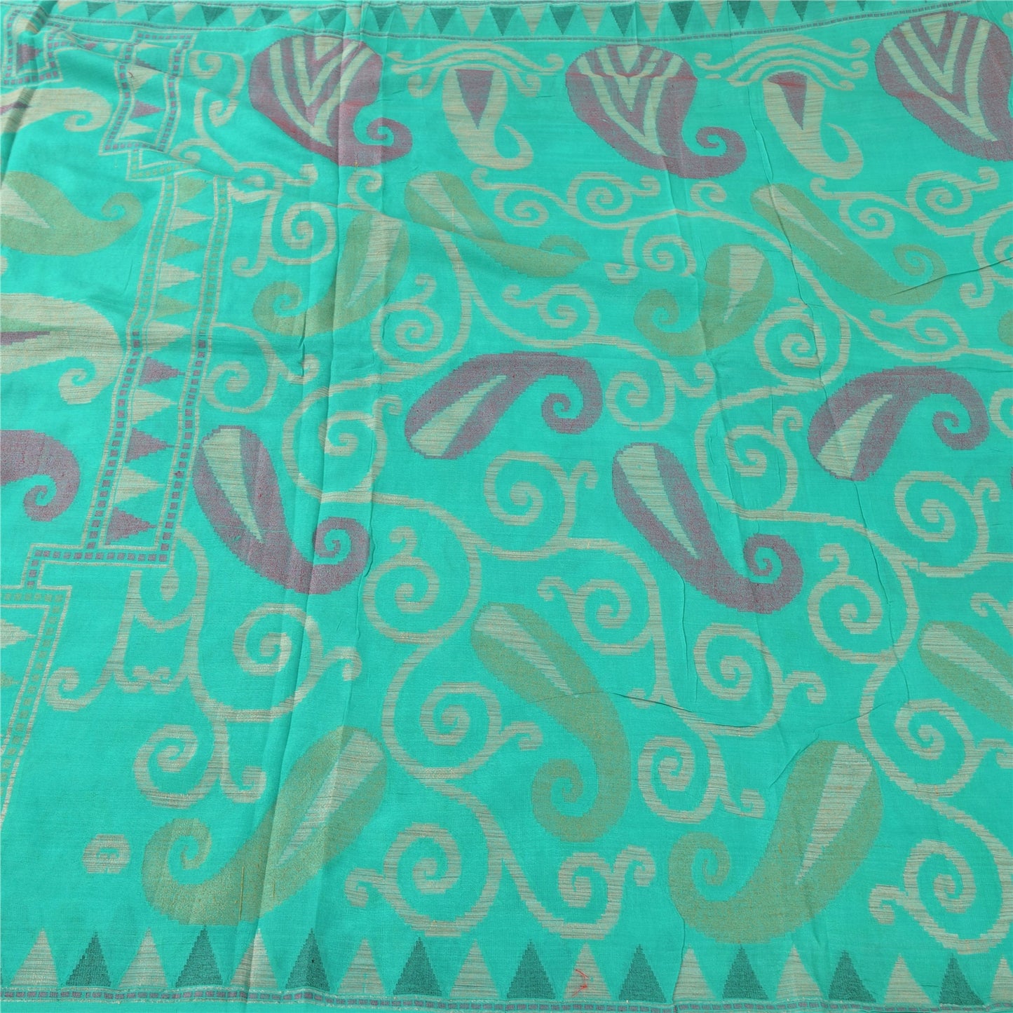 Sanskriti Vintage Indian Cyan Sarees Pure Silk Woven Ethnic Sari 5ydCraft Fabric