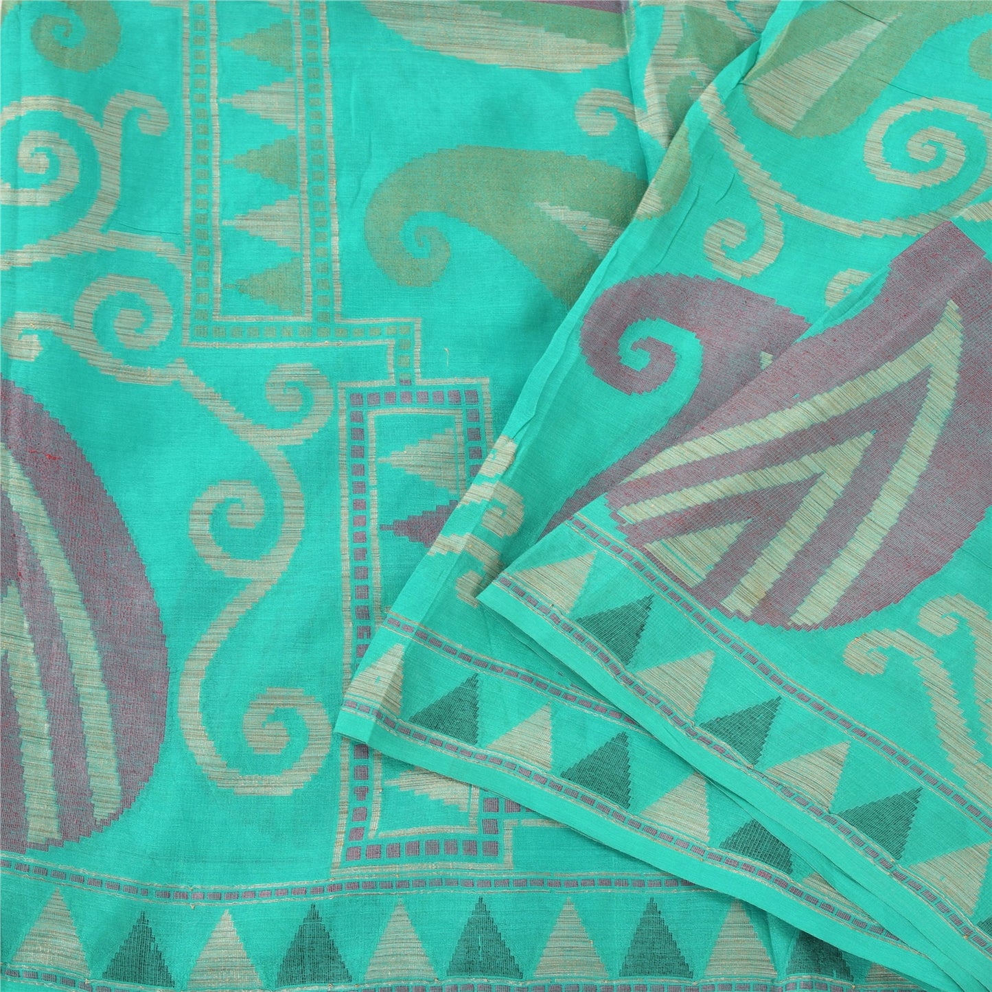 Sanskriti Vintage Indian Cyan Sarees Pure Silk Woven Ethnic Sari 5ydCraft Fabric