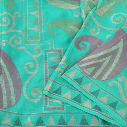 Sanskriti Vintage Indian Cyan Sarees Pure Silk Woven Ethnic Sari 5ydCraft Fabric