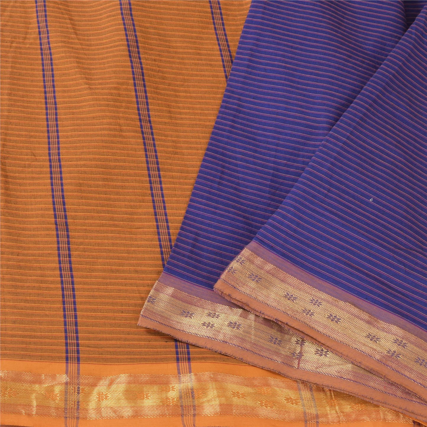 Sanskriti Vintage Blue/Brown Sarees Pure Silk Woven Premium Sari 5ydCraft Fabric