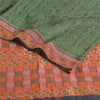 Sanskriti Vintage Saree Green HandWoven Ikat/Patch Pure Cotton Sari Craft Fabric