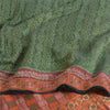 Sanskriti Vintage Saree Green HandWoven Ikat/Patch Pure Cotton Sari Craft Fabric