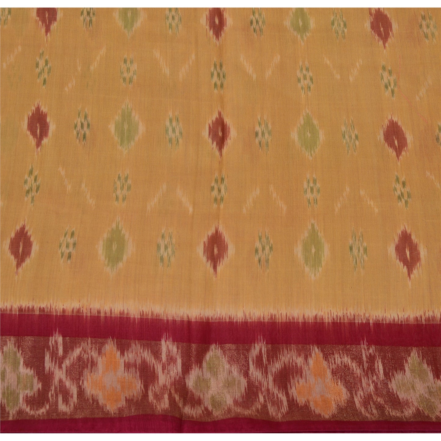 Sanskriti Vintage Saree Yellow/Red Odisha HandWoven Ikat Pure Cotton Sari Fabric