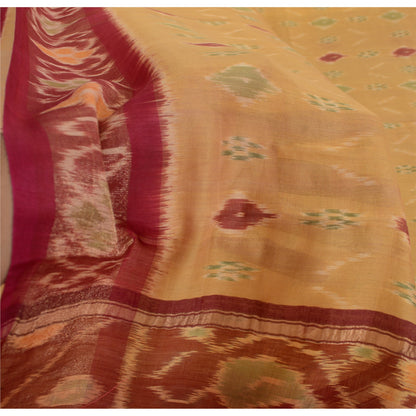 Sanskriti Vintage Saree Yellow/Red Odisha HandWoven Ikat Pure Cotton Sari Fabric