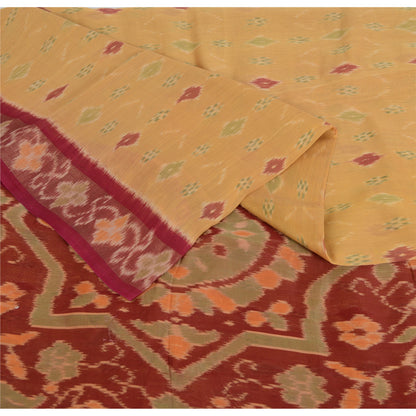 Sanskriti Vintage Saree Yellow/Red Odisha HandWoven Ikat Pure Cotton Sari Fabric