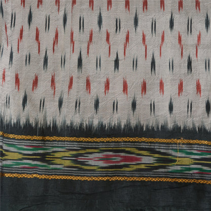 Sanskriti Vintage Saree Gray Pochampally Hand Woven Ikat Pure Silk Sari Fabric